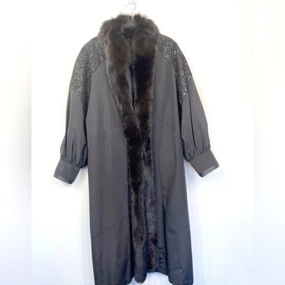 Vintage Harry Yagoda Weatherproof Black Trench Coat Fur Trim & Lining Size Large - Picture 3 of 15